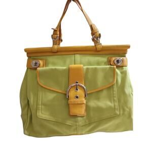 Coach Turnlock 2 Tone Canvas & Leather Tote